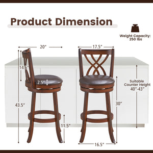360° Swivel Counter Height Chairs with PU Leather Cushioned Seat and Footrests-30 inches view 5