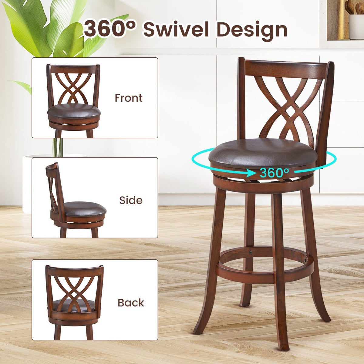 360° Swivel Counter Height Chairs with PU Leather Cushioned Seat and Footrests-30 inches view 9