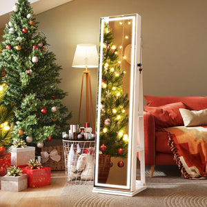 360° Swivel Freestanding Jewelry Cabinet with Lighted Full Length Mirror-White view 2