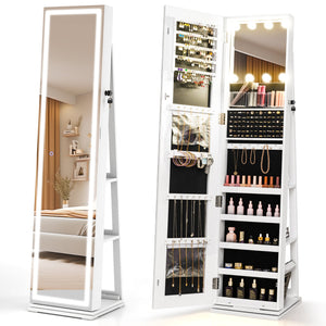 360° Swivel Freestanding Jewelry Cabinet with Lighted Full Length Mirror-White view 4