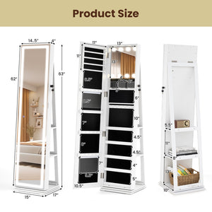 360° Swivel Freestanding Jewelry Cabinet with Lighted Full Length Mirror-White view 5