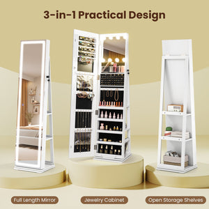 360° Swivel Freestanding Jewelry Cabinet with Lighted Full Length Mirror-White view 7