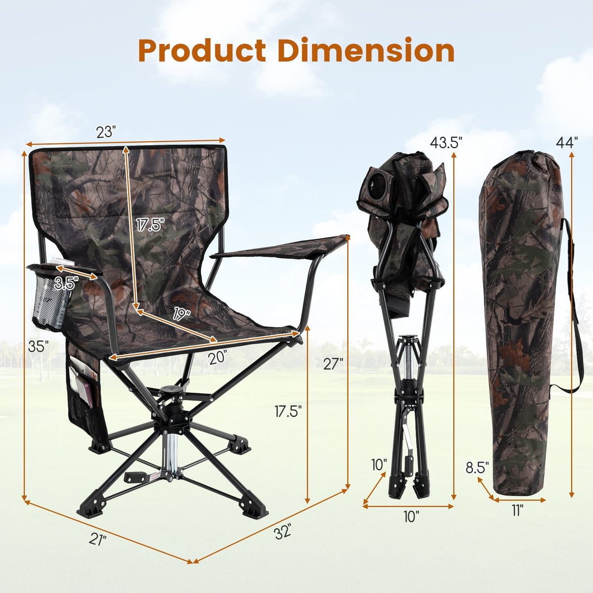 360° Swivel Hunting Chair Portable Foldable Hunting Chair Set of 2-Camo view 4