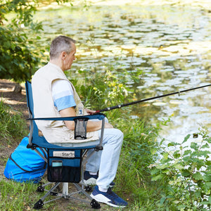 360° Swivel Hunting Chair Portable Foldable Hunting Chair with Mesh Cup Holder and Storage Pockets-Blue view 3