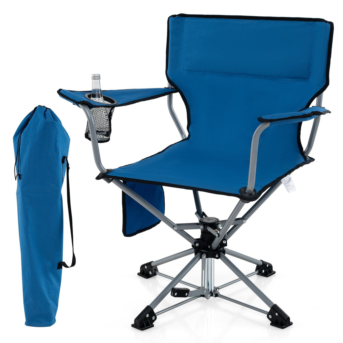 360° Swivel Hunting Chair Portable Foldable Hunting Chair with Mesh Cup Holder and Storage Pockets-Blue view 4