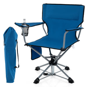 360° Swivel Hunting Chair Portable Foldable Hunting Chair with Mesh Cup Holder and Storage Pockets-Blue view 4