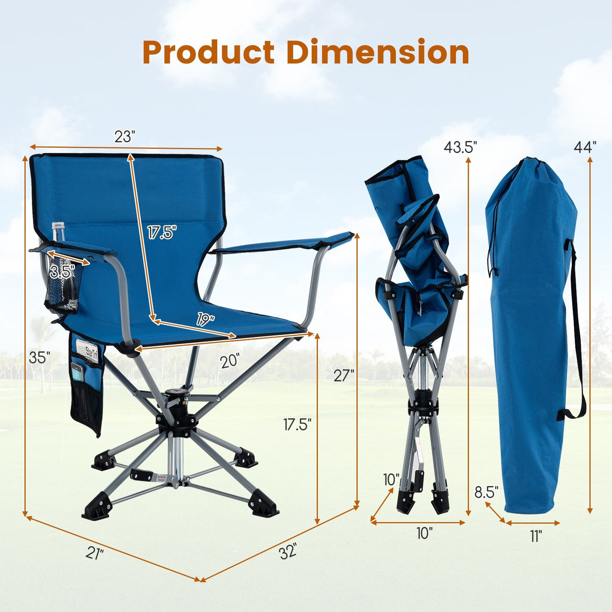 360° Swivel Hunting Chair Portable Foldable Hunting Chair with Mesh Cup Holder and Storage Pockets-Blue view 5