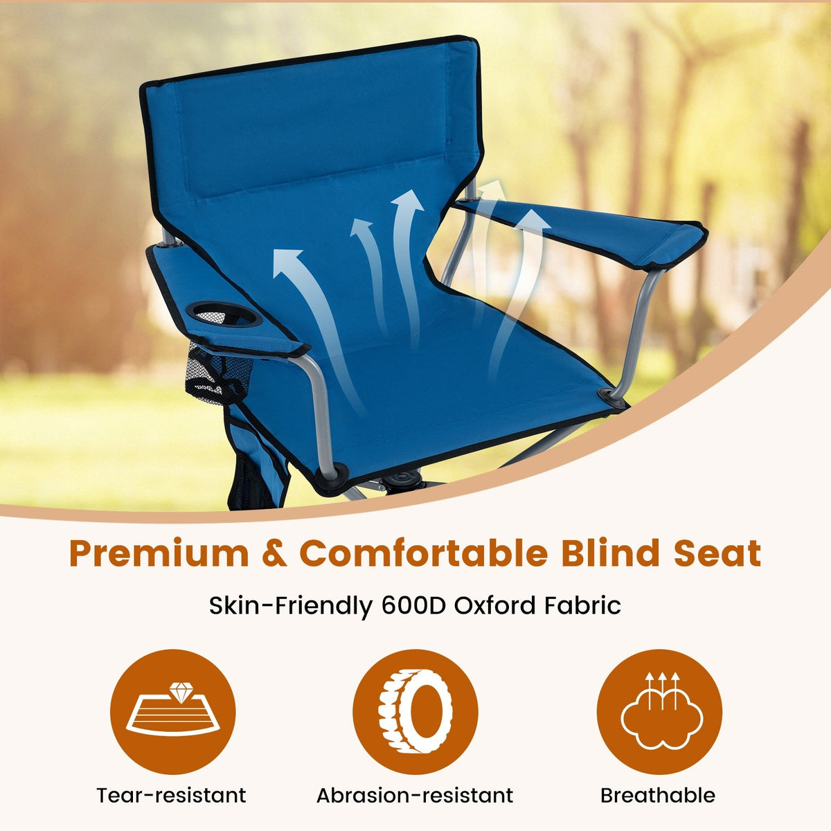 360° Swivel Hunting Chair Portable Foldable Hunting Chair with Mesh Cup Holder and Storage Pockets-Blue view 7