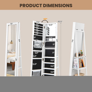 360° Swivel Jewelry Armoire Standing Jewelry Organizer with Full Length Mirror and Back Shelves-White view 5