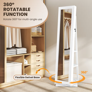 360° Swivel Jewelry Armoire Standing Jewelry Organizer with Full Length Mirror and Back Shelves-White view 7