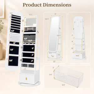 360° Swivel Jewelry Cabinet with Full-Length Mirror and Dual Hooks-White view 5