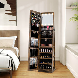 360° Swivel Jewelry Cabinet with Full Length Mirror-Rustic Brown view 3