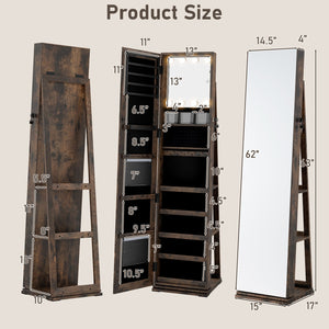 360° Swivel Jewelry Cabinet with Full Length Mirror-Rustic Brown view 4