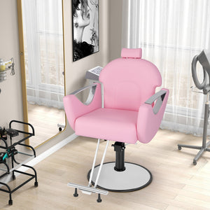 360°Swivel Reclining Salon Chair for Hair Stylist-Pink view 2