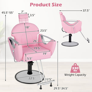 360°Swivel Reclining Salon Chair for Hair Stylist-Pink view 3