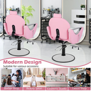 360°Swivel Reclining Salon Chair for Hair Stylist-Pink view 4