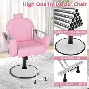 360°Swivel Reclining Salon Chair for Hair Stylist-Pink view 5
