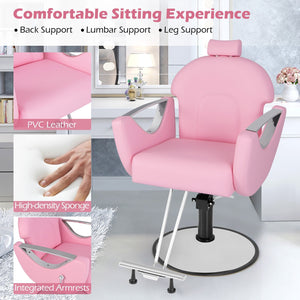 360°Swivel Reclining Salon Chair for Hair Stylist-Pink view 6