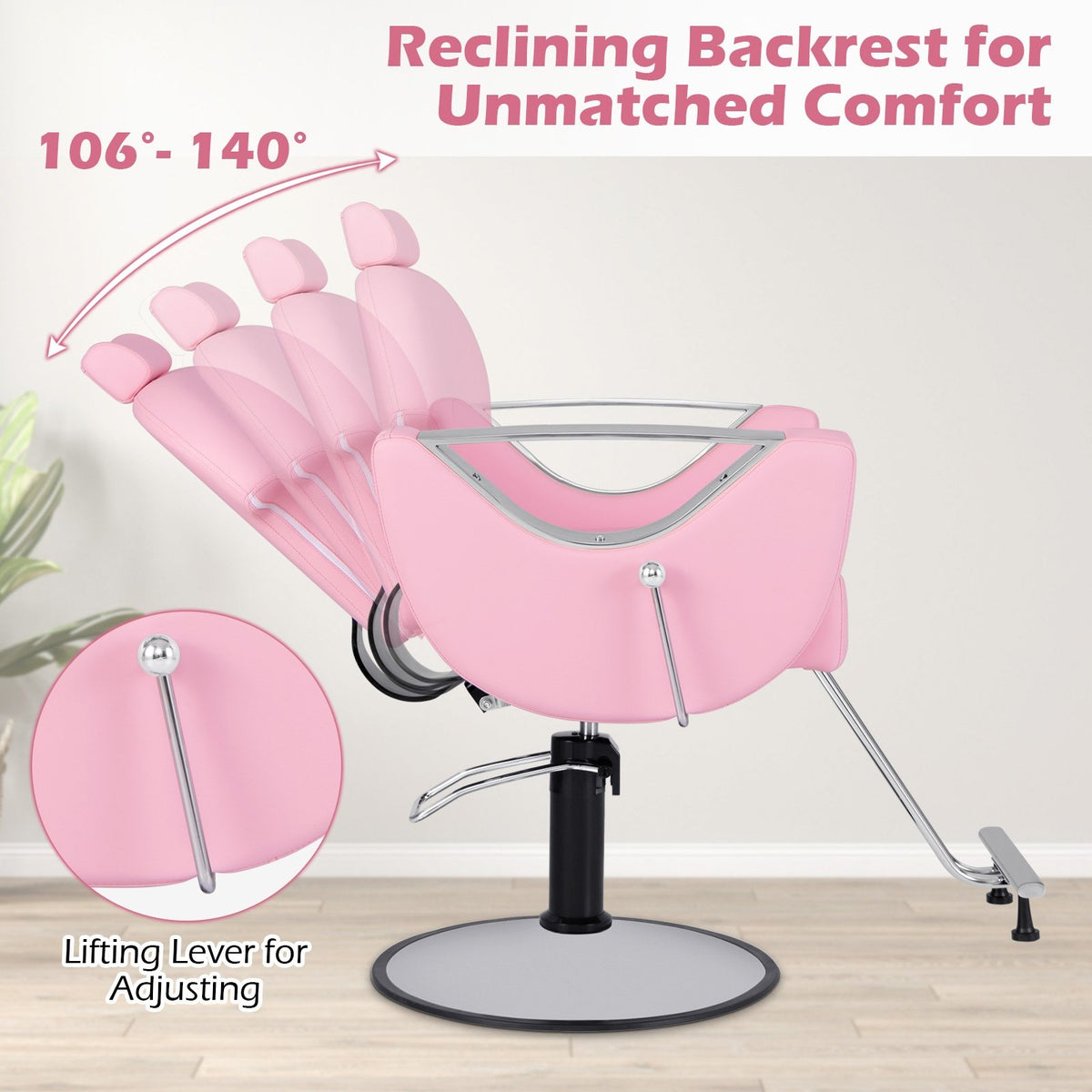 360°Swivel Reclining Salon Chair for Hair Stylist-Pink view 7