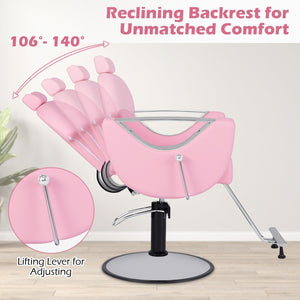 360°Swivel Reclining Salon Chair for Hair Stylist-Pink view 7