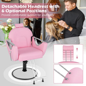 360°Swivel Reclining Salon Chair for Hair Stylist-Pink view 8