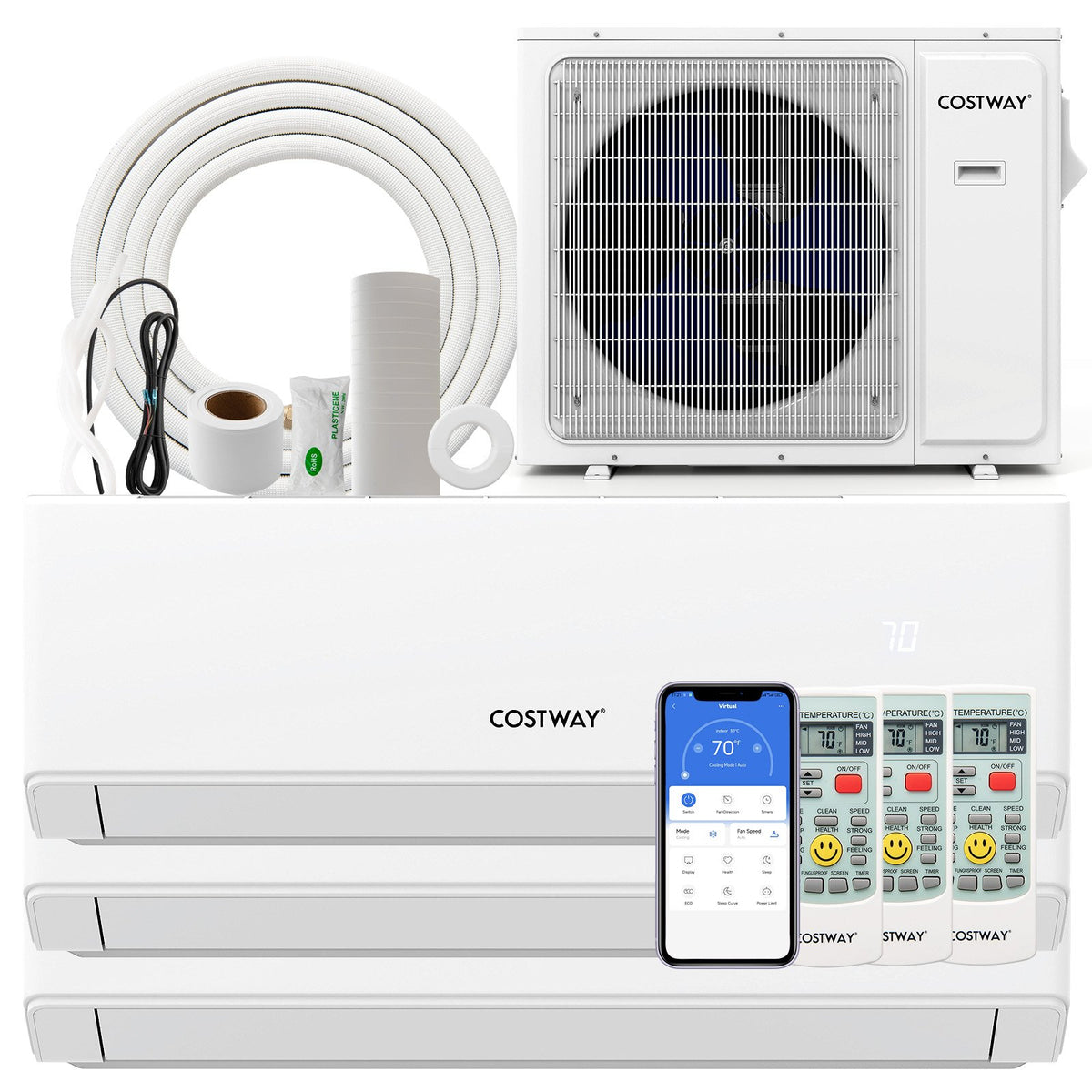 36000 BTU 3 Zone 23 SEER2 Mini Split Air Conditioner Wifi Enabled with Heat Pump-7K + 9K + 18K