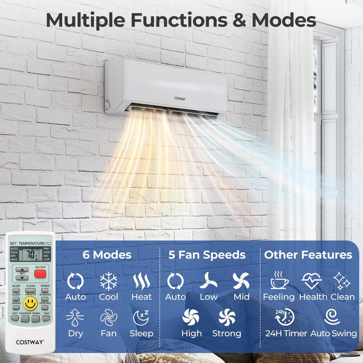 36000 BTU 3 Zone 23 SEER2 Mini Split Air Conditioner Wifi Enabled with Heat Pump-7K + 9K + 18K view 3
