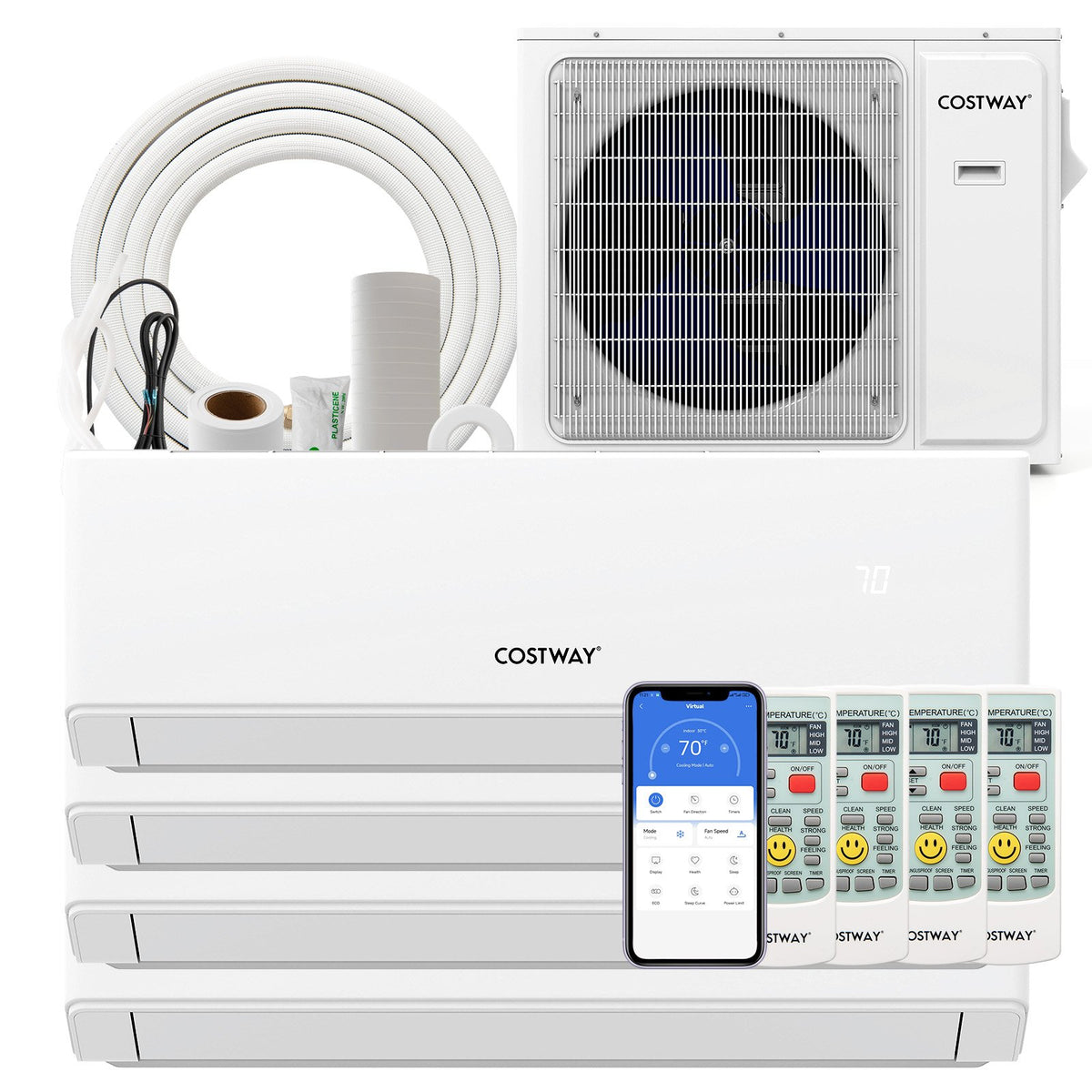 36000 BTU 4 Zone 23 SEER2 Mini Split Air Conditioner Wifi Enabled with Heat Pump-7K + 12K + 12K + 12K