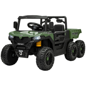 Qaba 24V 4WD Kids Ride On Truck with 6 Wheels Electric Ride On Car with Remote, Dump Bed for 3-8 Years