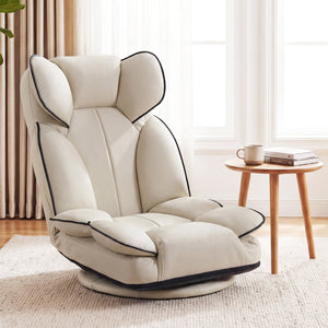 360 Degree Swivel Floor Gaming Chair with 6-Position Adjustable Backrest and Sponge Filling-Beige view 3