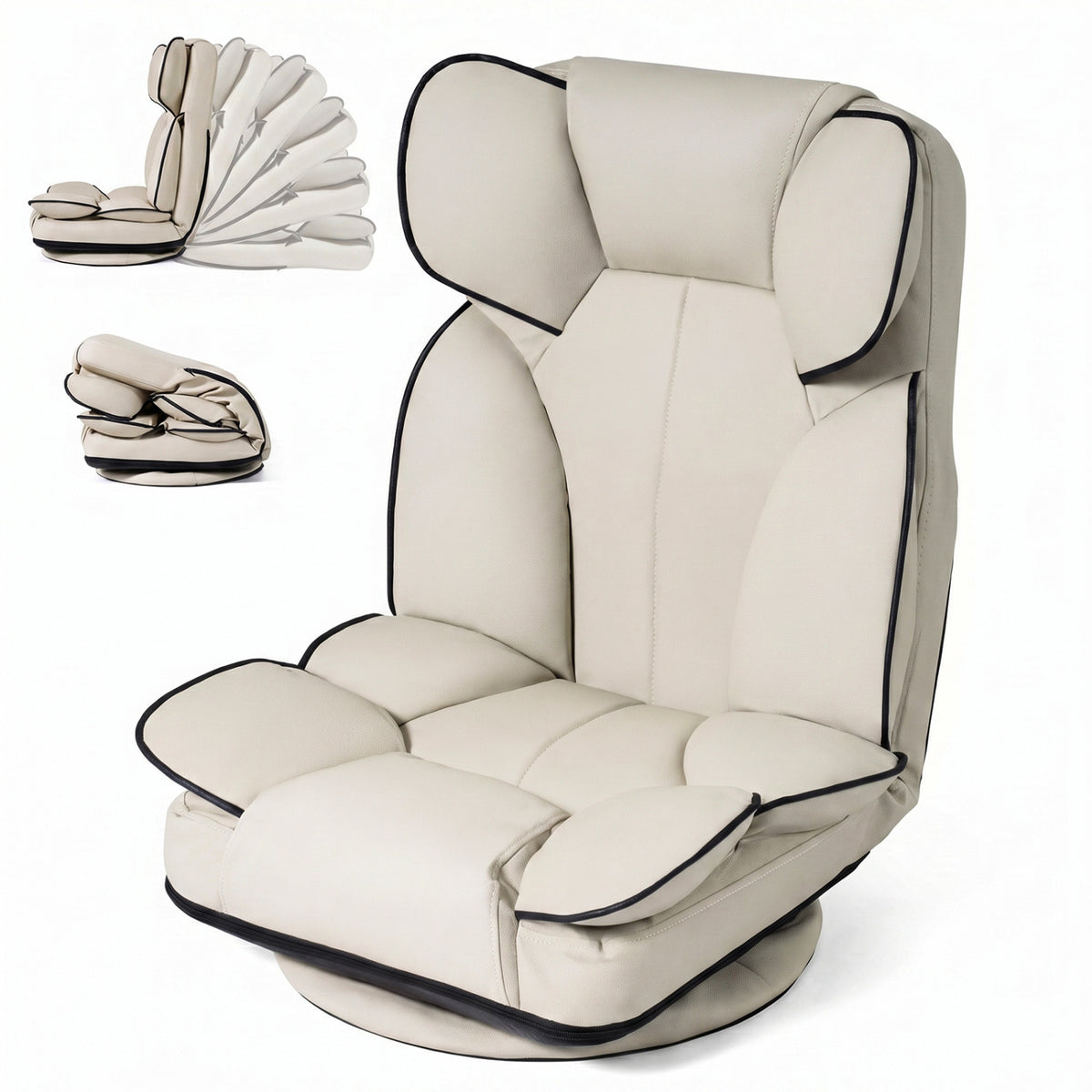 360 Degree Swivel Floor Gaming Chair with 6-Position Adjustable Backrest and Sponge Filling-Beige