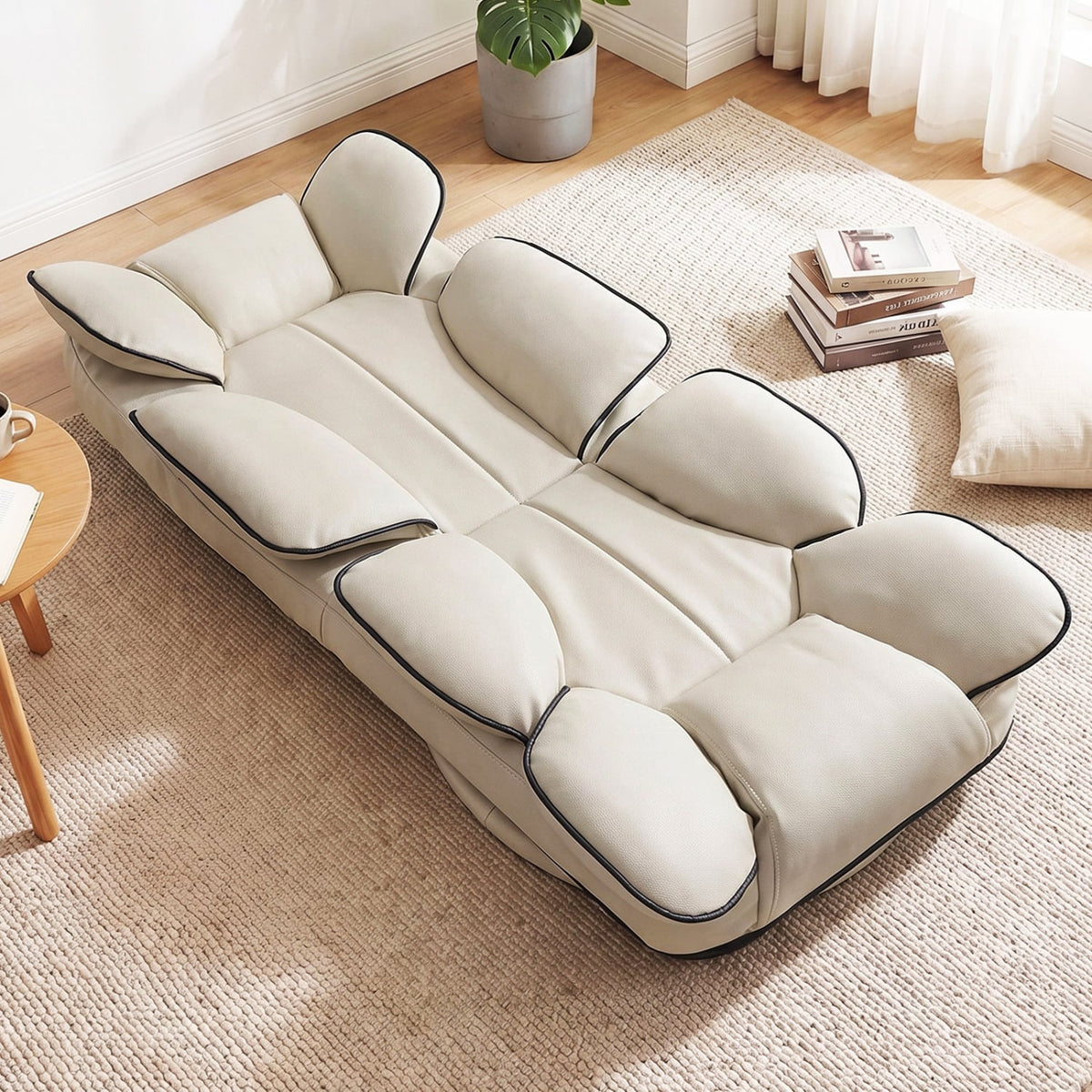 360 Degree Swivel Floor Gaming Chair with 6-Position Adjustable Backrest and Sponge Filling-Beige view 6