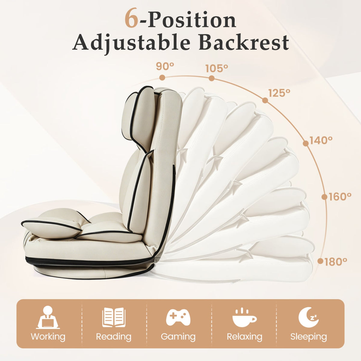 360 Degree Swivel Floor Gaming Chair with 6-Position Adjustable Backrest and Sponge Filling-Beige view 7