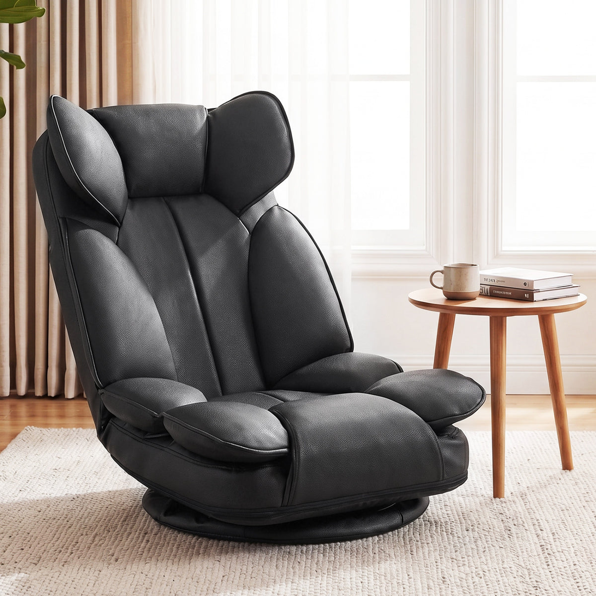 360 Degree Swivel Floor Gaming Chair with 6-Position Adjustable Backrest and Sponge Filling-Black view 3