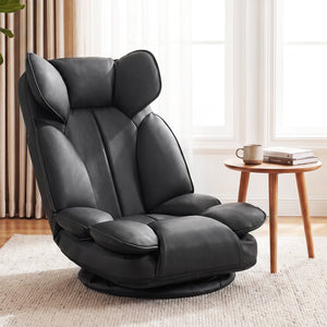 360 Degree Swivel Floor Gaming Chair with 6-Position Adjustable Backrest and Sponge Filling-Black view 3