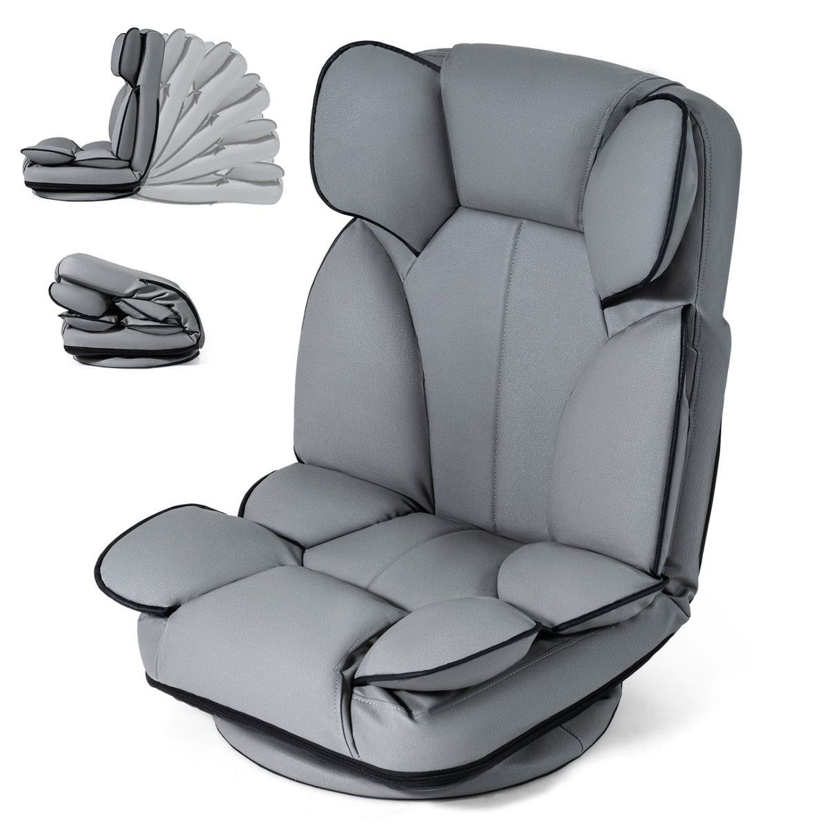 360 Degree Swivel Floor Gaming Chair with 6-Position Adjustable Backrest and Sponge Filling-Gray