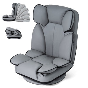 360 Degree Swivel Floor Gaming Chair with 6-Position Adjustable Backrest and Sponge Filling-Gray