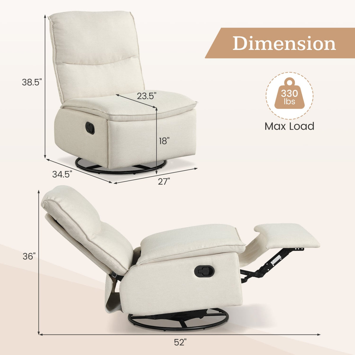 360° Swivel Rocking Chair with Cushioned Back for Living Room-Beige view 5