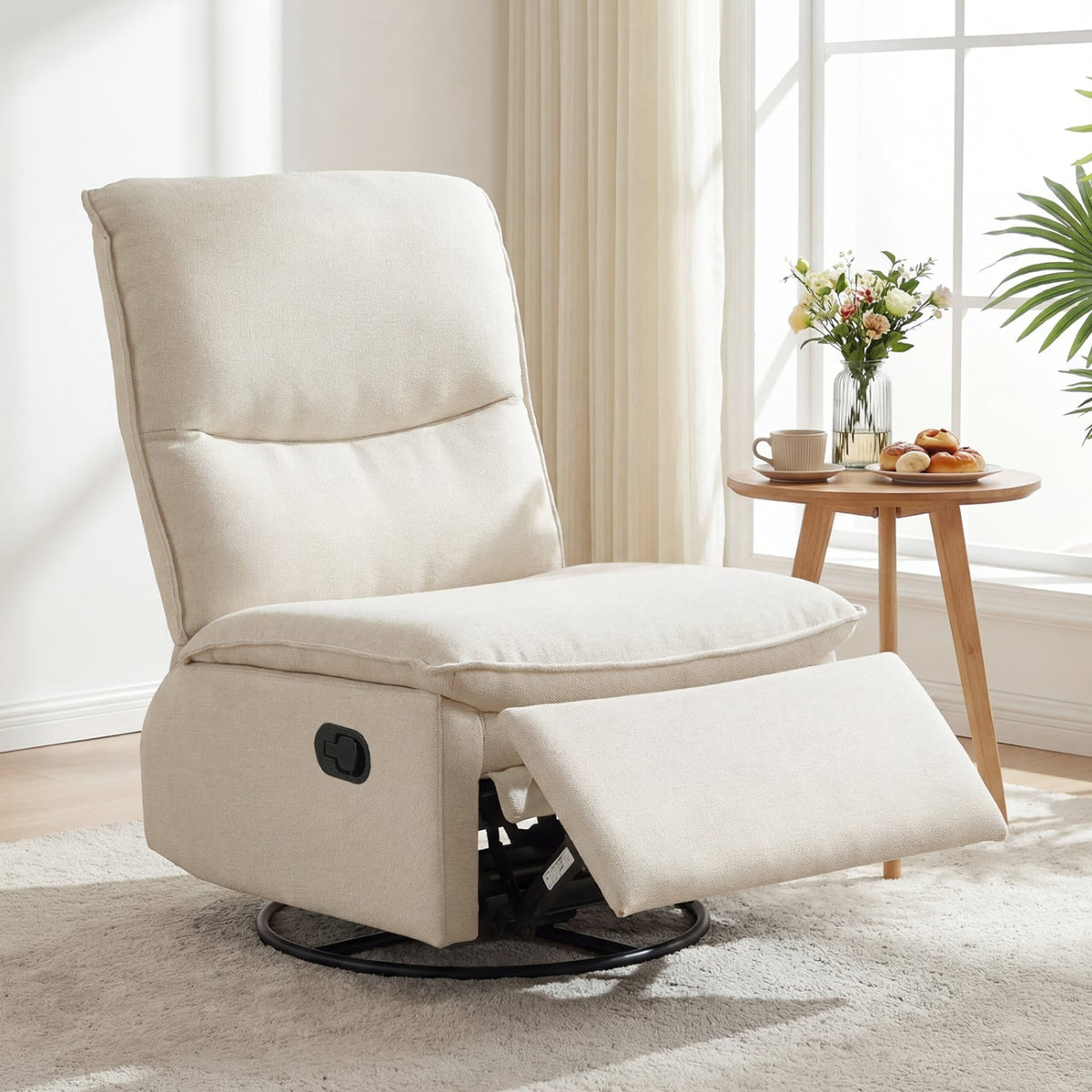 360° Swivel Rocking Chair with Cushioned Back for Living Room-Beige view 2