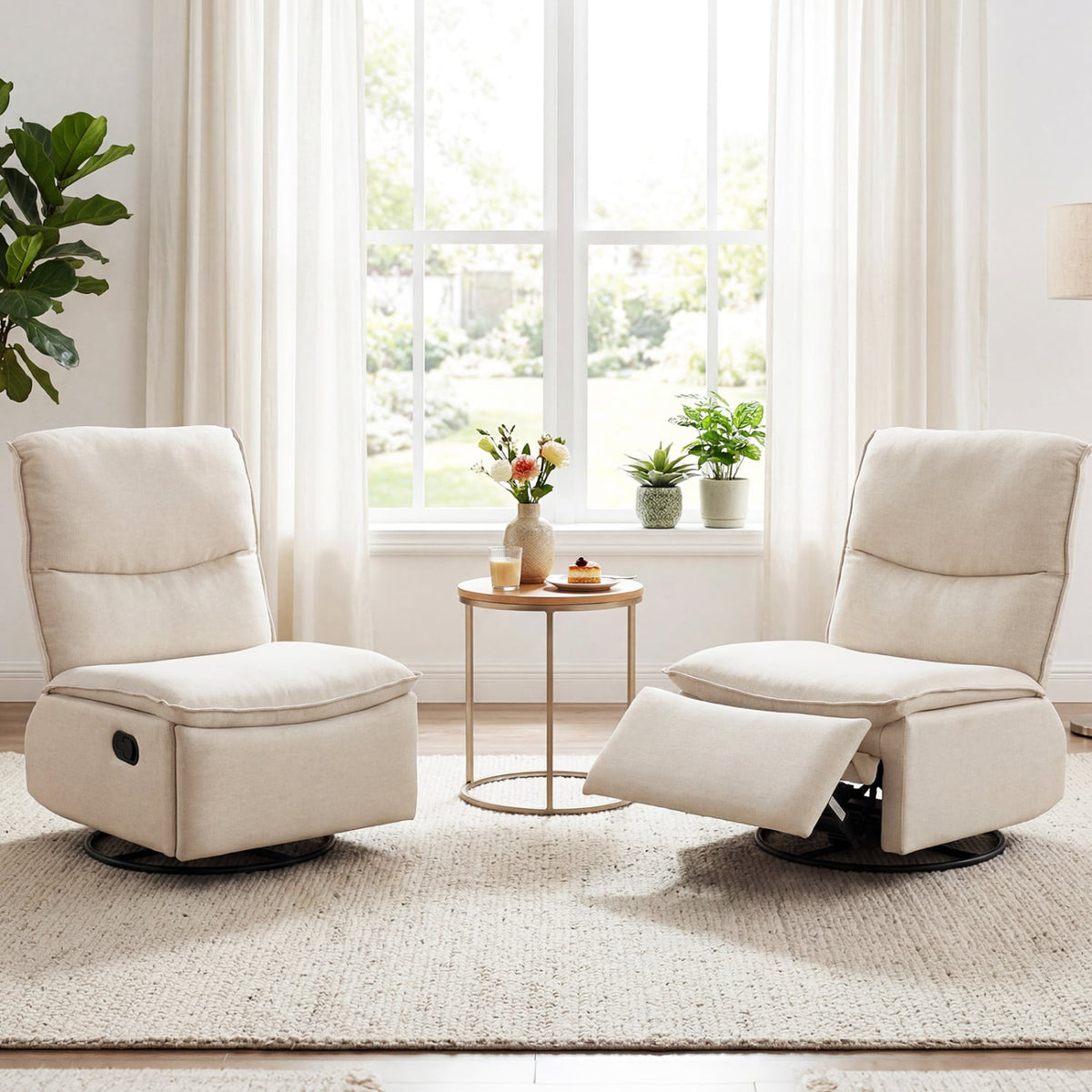 360° Swivel Rocking Chair with Cushioned Back for Living Room-Beige view 6