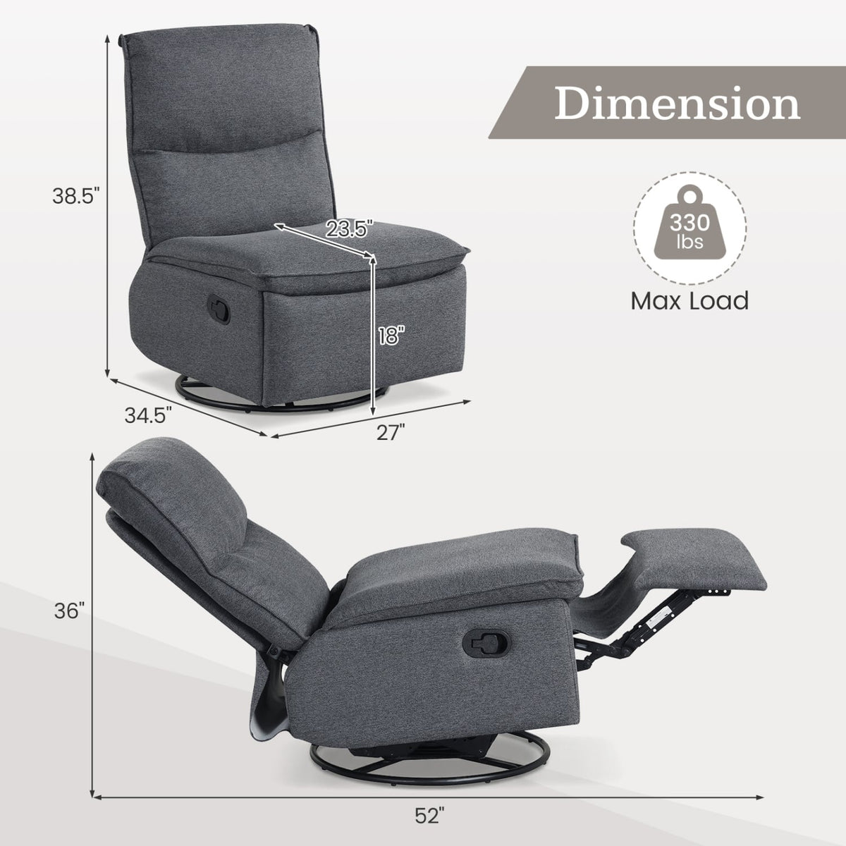 360° Swivel Rocking Chair with Cushioned Back for Living Room-Gray view 5