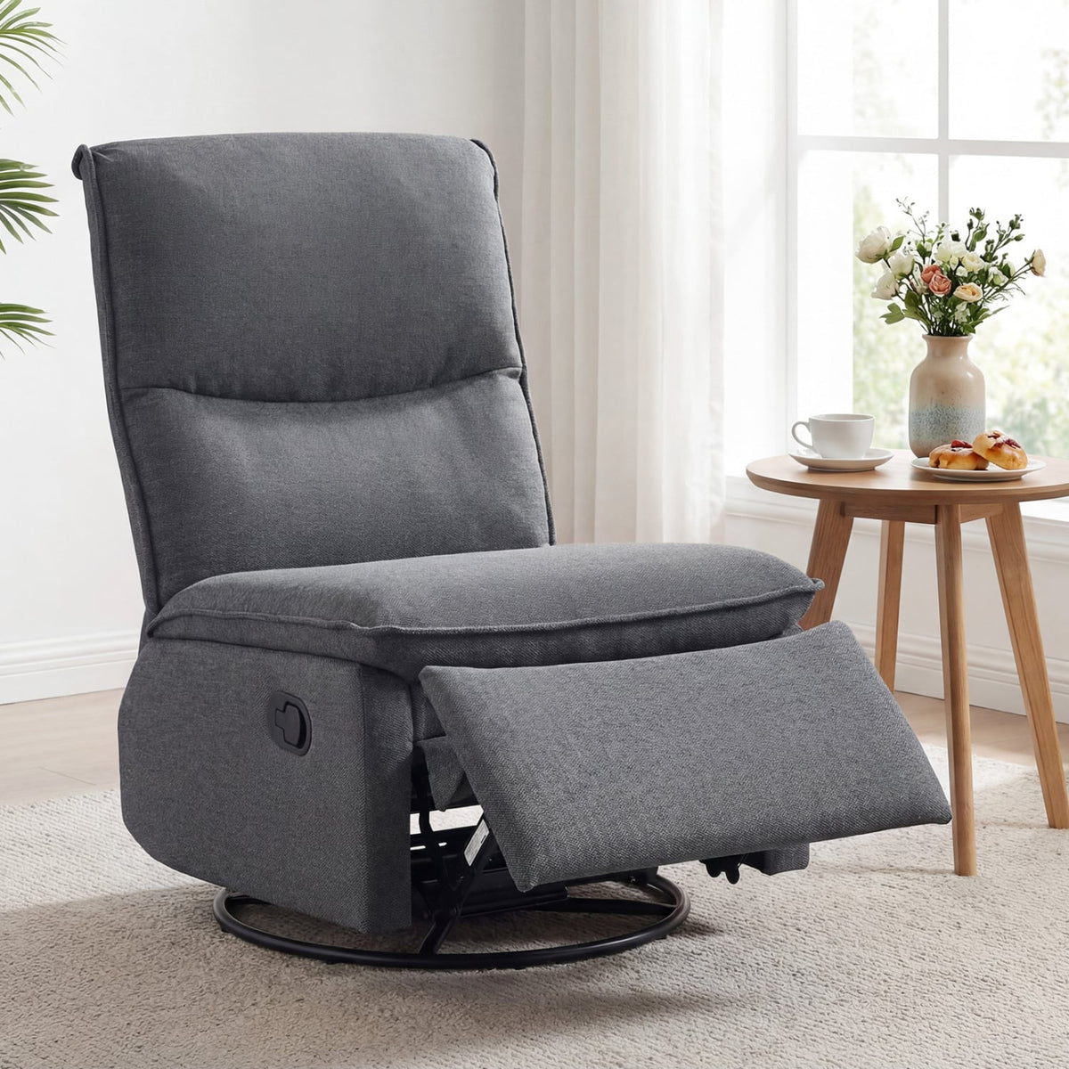 360° Swivel Rocking Chair with Cushioned Back for Living Room-Gray view 2