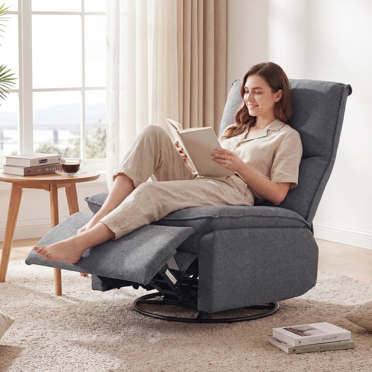 360° Swivel Rocking Chair with Cushioned Back for Living Room-Gray view 3