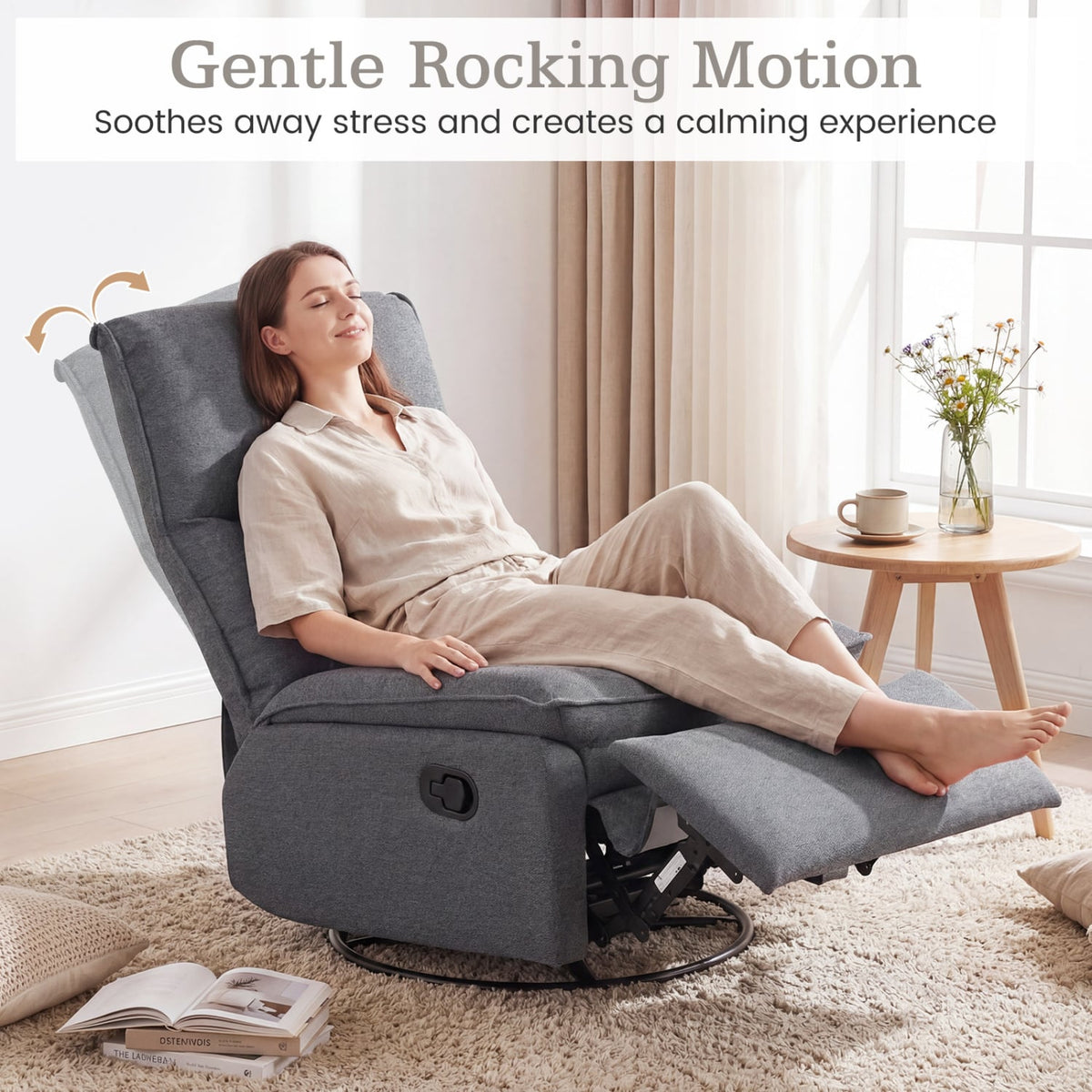 360° Swivel Rocking Chair with Cushioned Back for Living Room-Gray view 9