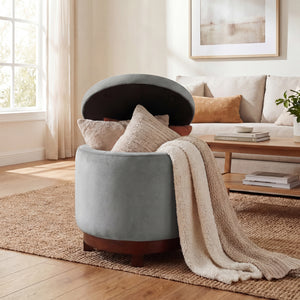 360° Swivel Velvet Foot Rest with Hidden Storage for Living Room-Gray view 2