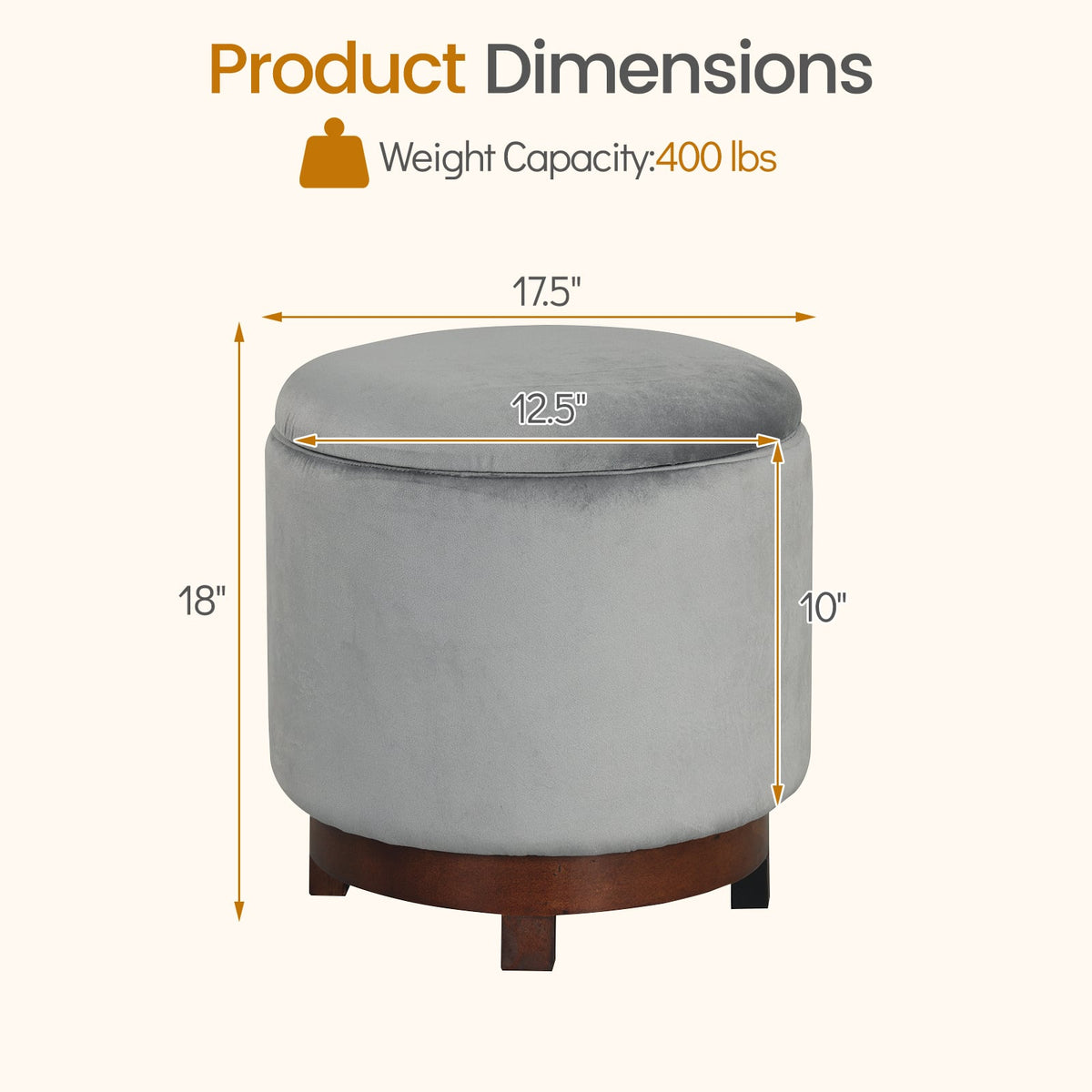 360° Swivel Velvet Foot Rest with Hidden Storage for Living Room-Gray view 5