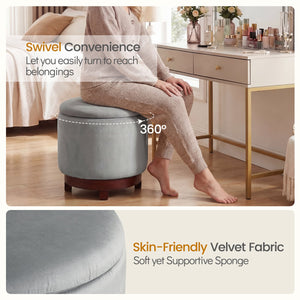360° Swivel Velvet Foot Rest with Hidden Storage for Living Room-Gray view 6