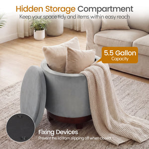 360° Swivel Velvet Foot Rest with Hidden Storage for Living Room-Gray view 7