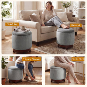 360° Swivel Velvet Foot Rest with Hidden Storage for Living Room-Gray view 9