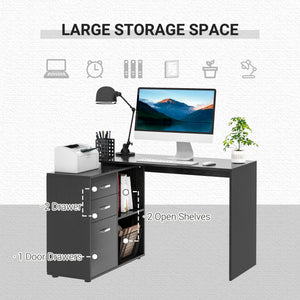 L-Shaped Corner Straight Writing Desk with Storage Shelf, Drawer – view 4